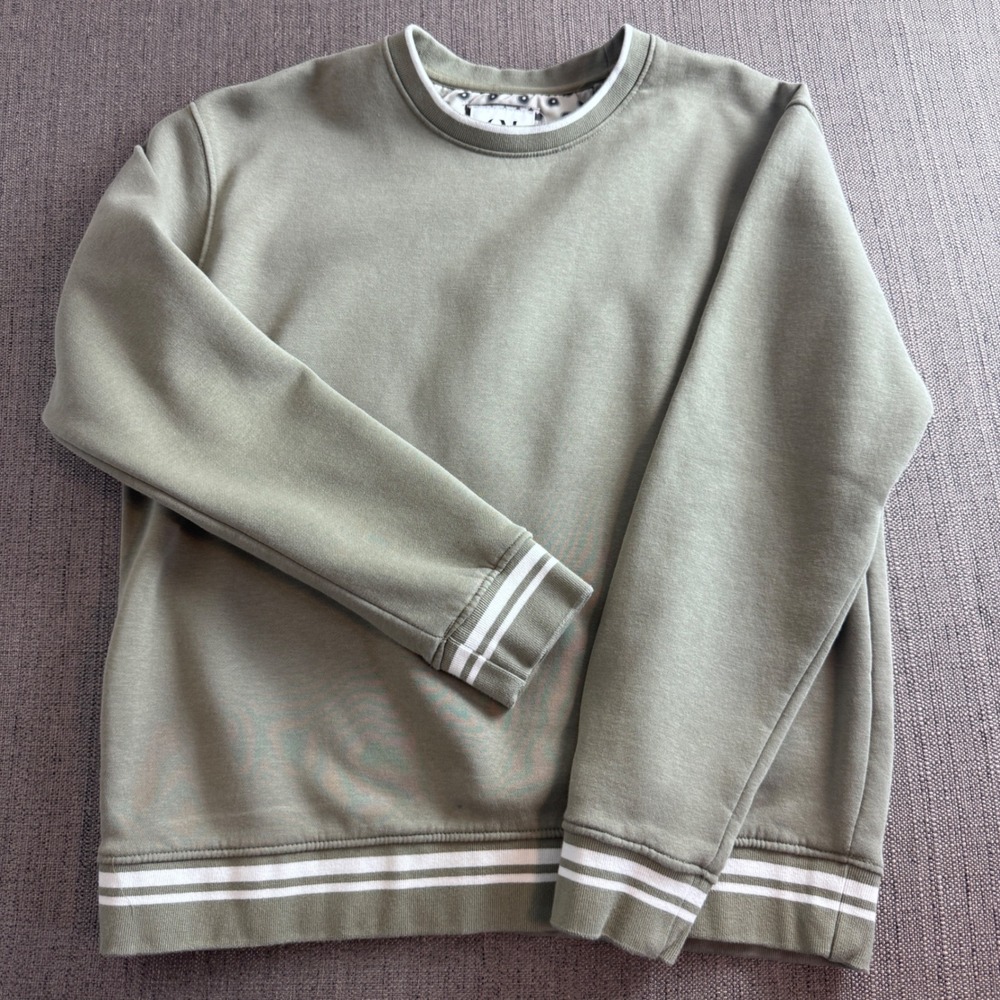 Cactus Man Ricky Singh Mens Large Olive Green Striped Trim Crewneck Sweatshirt